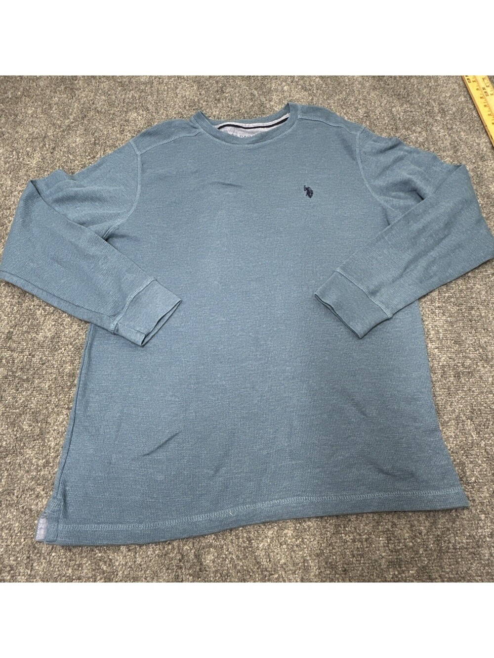 U.S. Polo Assn. Thermal Shirt Mens Large Teal Blue Waffle Knit Long Sleeve